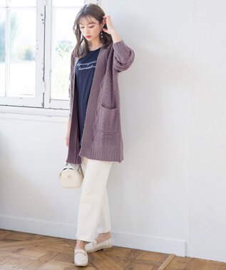 Tiaclasse 【洗える】大人華やかなアラン柄ニットカーディガン ラベンダー