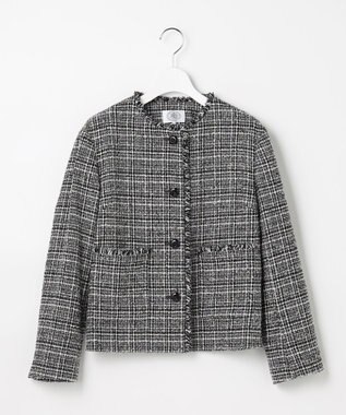 J.PRESS LADIES L Lightループチェック ツイード ジャケット ブラックミックス系