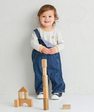 MIKI HOUSE HOT BISCUITS 【70-110cm】ワンポイント 6オンスデニム オーバーオール インディゴブルー