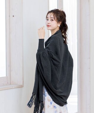 Tiaclasse 【洗える】ストール風カーディガン チャコールグレー