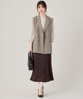 ANY SIS 【洗える】ダルサテンナロー スカート ブラウン