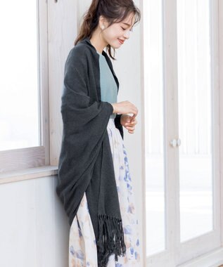 Tiaclasse 【洗える】ストール風カーディガン チャコールグレー