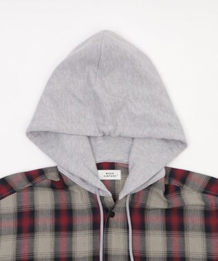 WEGO 【ユニセックス着用ITEM/MLサイズ展開】オンブレチェックフードシャツ（SS） レッドチェック1