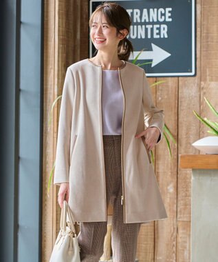 ANY SIS L 【洗える】スエードライクトリミング コート アイボリーベージュ