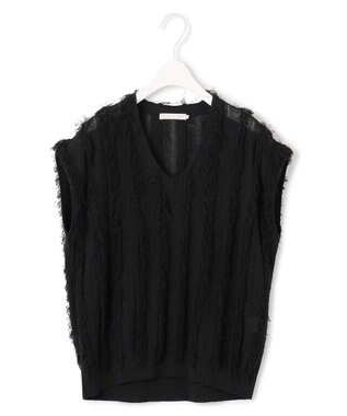 ICB L 【洗える】カットジャガード Vネックニット ブラック系