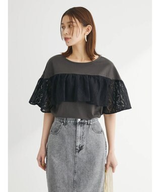 Green Parks ・ＳＵＧＡＲ　ＳＰＯＯＮ　レースフリルプルオーバー Charcoal Gray