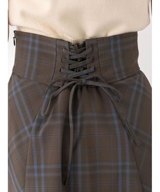 earth music&ecology バックレースアップチェックスカート Brown