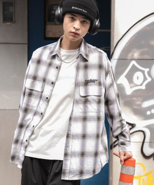 WEGO オンブレチェックグラフィックシャツ（LS） ホワイトチェック1