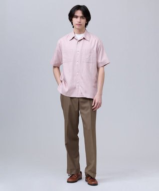 J.PRESS MEN 【J.PRESS ORIGINALS】Rayon Linen Oxford Open Half Sleeve Shirt / Baggy-Fit ピンク系