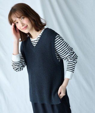 ANY Vネックラメニットベスト ネイビー×ブラックラメ