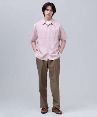 J.PRESS MEN 【J.PRESS ORIGINALS】Rayon Linen Oxford Open Half Sleeve Shirt / Baggy-Fit ピンク系