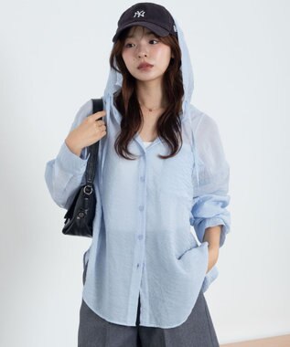 WEGO 【2026年春夏新作】シアーフードシャツ ブルー