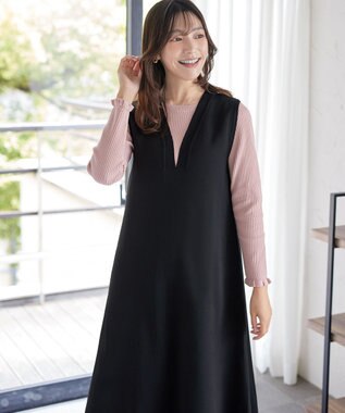 Tiaclasse 【洗える】スポンジニットジャンスカ ブラック