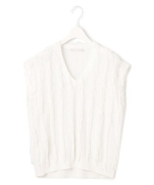ICB L 【洗える】カットジャガード Vネックニット オフホワイト系