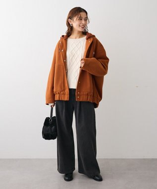 Green Parks ニットフード付きウーリーブルゾン Camel