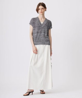 ICB L 【洗える】PlaX コットンソフトデニムスカート オフホワイト系