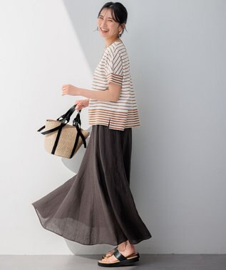 23区 S 【洗える】ランダムボーダー ドルマン カットソー オフ×テラコッタボーダー