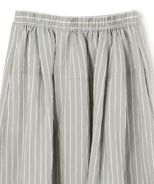 BEIGE， 【洗える】FREESIA / イージーウエストストライプフレアスカート Green Stripe