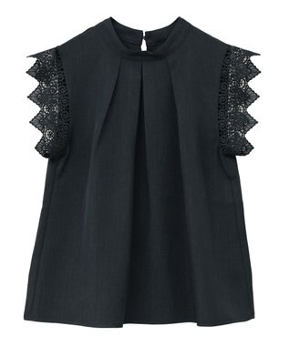 Green Parks ・ＥＬＥＮＣＡＲＥ　ＤＵＥ　リネンライクフリルブラウス Charcoal Gray