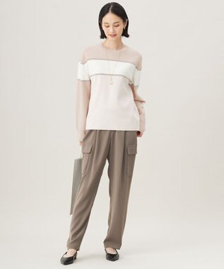 自由区 L 【カタログ掲載・洗える】モールコンビ ニット ベージュ×オフ