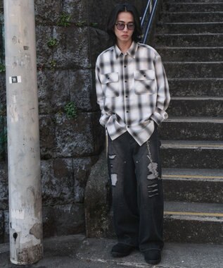 WEGO 【ユニセックス着用ITEM/SMLサイズ展開】オンブレチェックシャツ（LS） 柄2