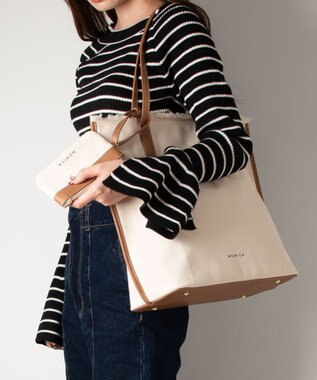 LA BAGAGERIE 【MONICA】A4フリンジキャンバストート キャメル×アイボリー