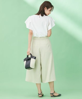 組曲 【洗える】ライトツイルストレッチセーラー パンツ グリーン系