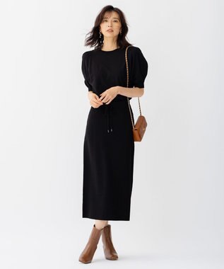 23区 ヴィスコースストレッチ パフスリーブ 半袖 ニット ブラック