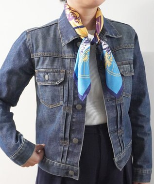 Marca 【Marcaオリジナル】色面シルエット馬車 小判スカーフ シルクツイル ブルー