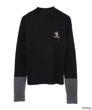 earth music&ecology Ｄｉｓｎｅｙ／フィガロ刺繍袖フェザーニット Black