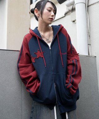 WEGO 【ユニセックス着用ITEM】ラインラグランZIPパーカー