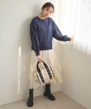 Feroux 【セットアイテム】裏毛プルオーバー×ランダムプリーツ スカート ネイビー系