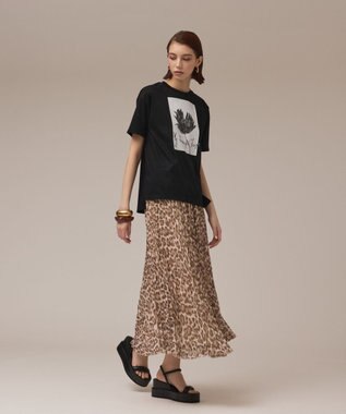 GRACE CONTINENTAL ヒョウ柄ロングプリーツスカート ベージュ