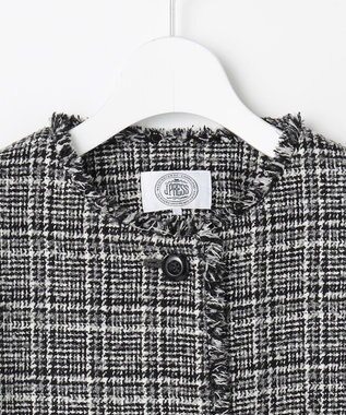 J.PRESS LADIES L Lightループチェック ツイード ジャケット ブラックミックス系