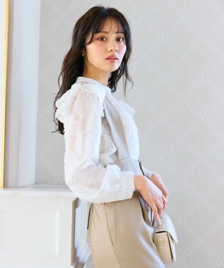 Feroux 【洗える】スカラップデザイン・サスペンダー付きパンツ ベージュ系