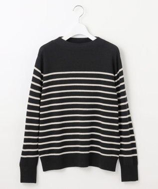 J.PRESS LADIES S 【洗える】SOFT TOUCH WOOL 立ち襟 ボーダー ニット ブラック×ベージュ系