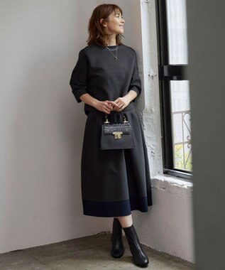 自由区 L 【洗える】ポリエステルホールガーメントプルオーバー ニット アッシュ×ネイビー