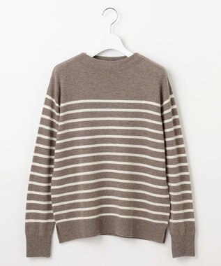 J.PRESS LADIES 【洗える】SOFT TOUCH WOOL 立ち襟 ボーダー ニット モカ×オフ系