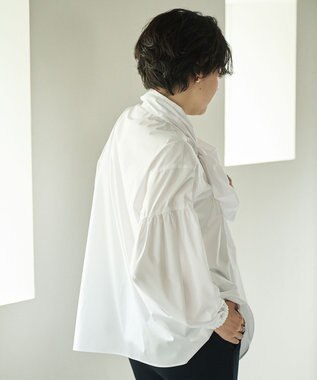 #Newans 【シワになりにくい/洗濯機可能/袖ゴム】ビッグリボンブラウス ホワイト