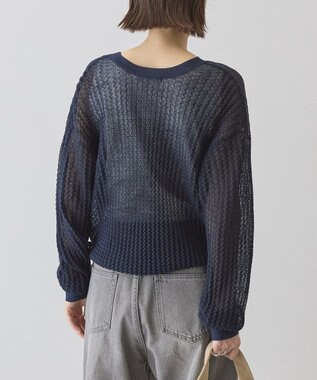 AMERICAN HOLIC 【前後2WAY】透かし編みニットカーディガン Navy
