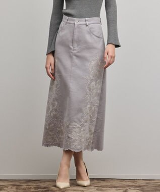 GRACE CONTINENTAL エンブロイダリータイトスカート ライトグレー