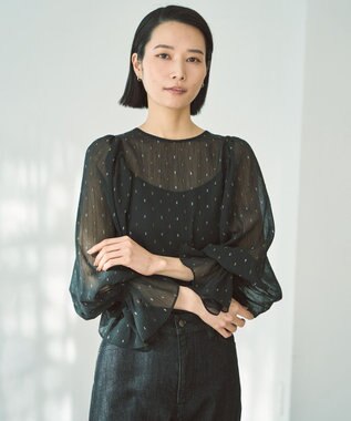 UNFILO ラメリンクルシフォン ブラウス ブラック