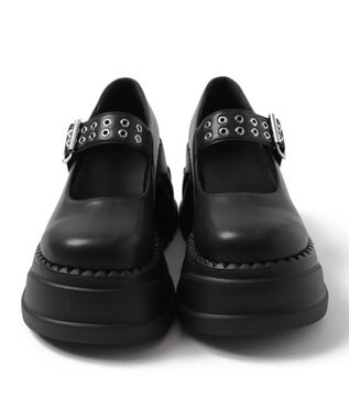 WEGO 厚底ハトメワンストラップシューズ ブラック