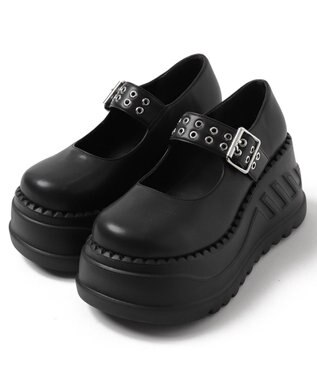 WEGO 厚底ハトメワンストラップシューズ ブラック