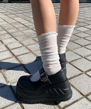 WEGO 厚底ハトメワンストラップシューズ ブラック