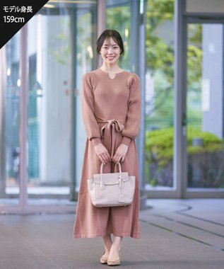 Tiaclasse 【洗える】パフ袖ニットワンピース ピンク