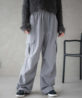 WEGO 【ウエストゴム】イージーパラシュートカーゴパンツ グレー