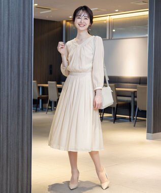 Tiaclasse 【新色追加・洗える】シフォンギャザーワンピース ベージュ