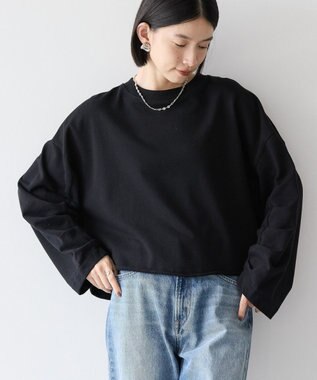 AMERICAN HOLIC ミニ裏毛タックスリーブショートプルオーバー1 Black