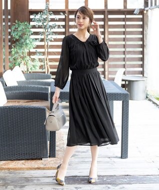 Tiaclasse 【新色追加・洗える】シフォンギャザーワンピース ブラック